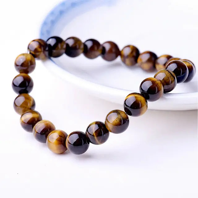 Beaded Bracelet 8mm Natural Stone Beads Men's Gorgeous Semi-Precious Black Onyx Lava Tiger Eye Healing For Women Men Jewelry