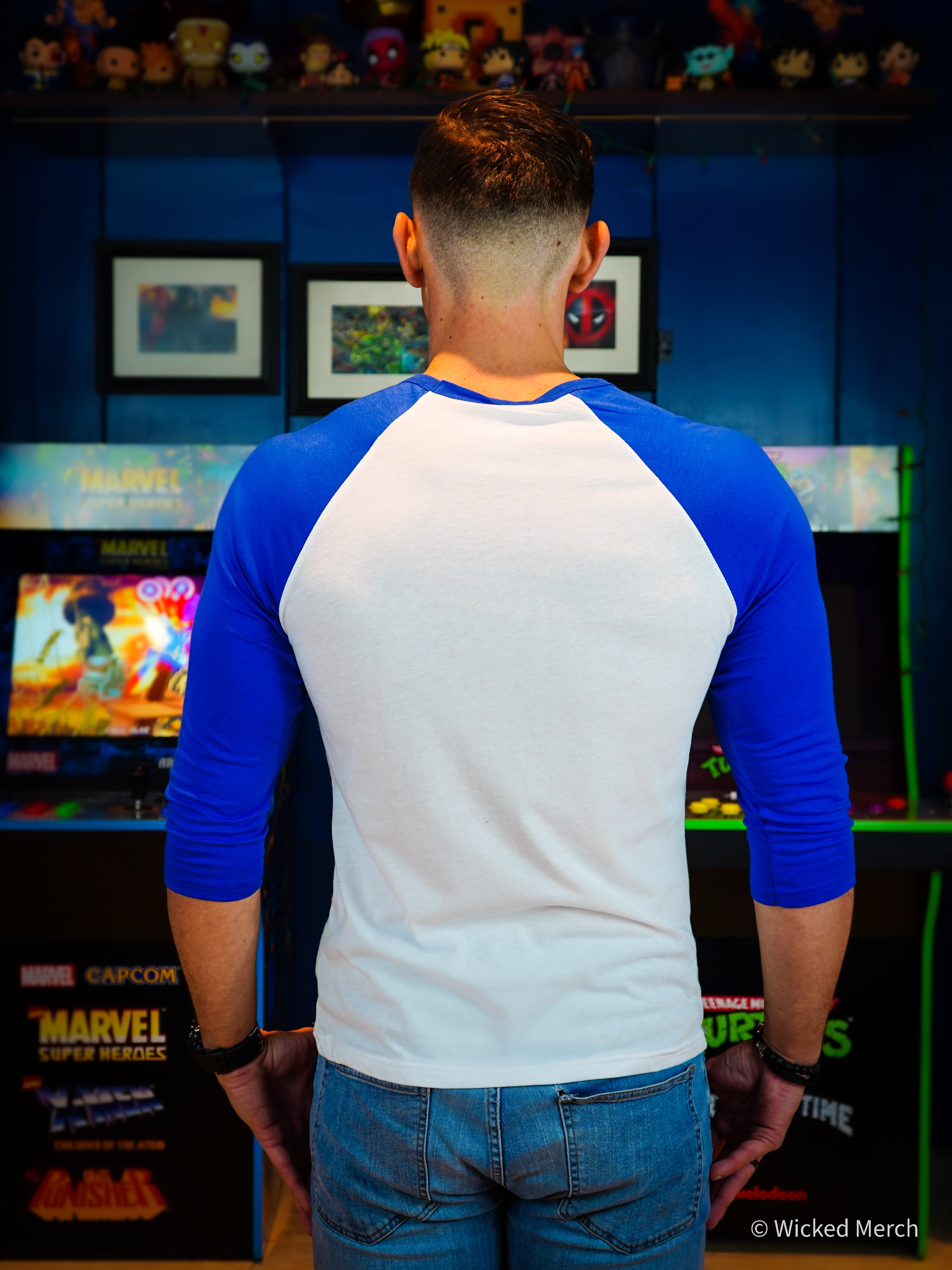 Baseball Tee Men's Blue Sleeves White