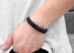 Stainless Steel Leather Men's Bracelet Multi-color Magnetic Buckle