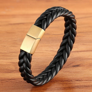 Stainless Steel Leather Men's Bracelet Multi-color Magnetic Buckle